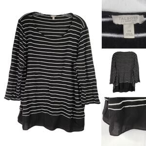 Talbots Shirt Womens Plus Size 2X Striped Black White 3/4 Sleeve Nautical Beach